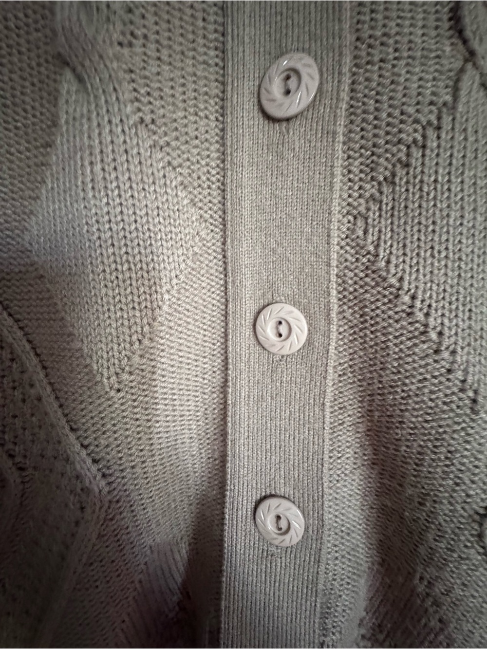 Taupe Cable Knit Button-Up Cardigan. Ptp 23 inches - Picture 3 of 8